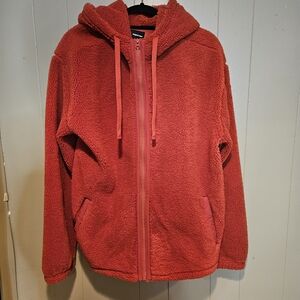 Original Use Red Sherpa Fleece Zip Up Hoodie Size L Cozy Plush Warm Casual St